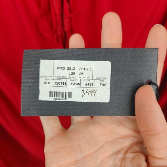 Saint Laurent Blouse Womens FR 40 US 8 Red Silk Puff Sleeve Drawstring Neckline - Picture 9 of 13